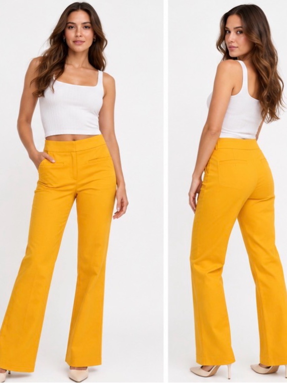ZARA Mustard Yellow High-Waisted Flared Trousers Pants XS